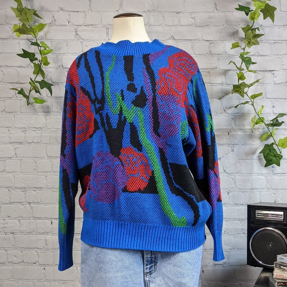 80's / 90's AILEEN II VINTAGE Abstract Funky Floral Print Sweater